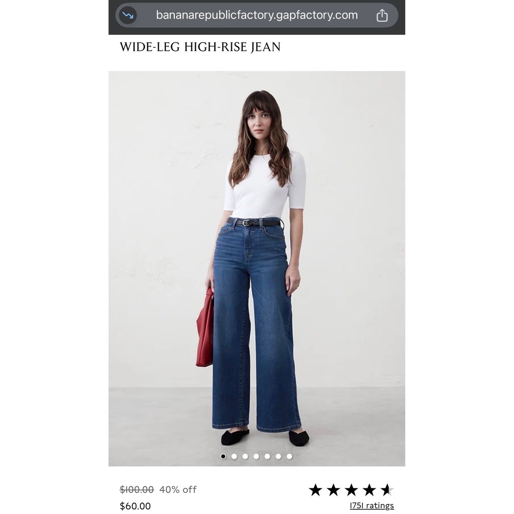 Banana Republic Factory High-Rise Wide-Leg Jeans Dark Wash Blue 33/16 Stretch